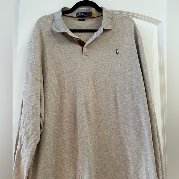 Polo Ralph Lauren 100% cotton colorful pony heathered tan collared long sleeve - Picture 1 of 10